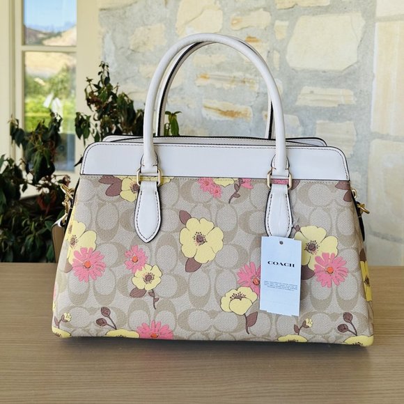 Coach Darcie Carryall In Signature & Phone Wallet Canvas Floral Cluster LT Khaki - Picture 4 of 14